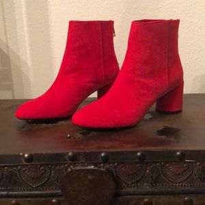Bershka Red Faux Suede Ankle Boots